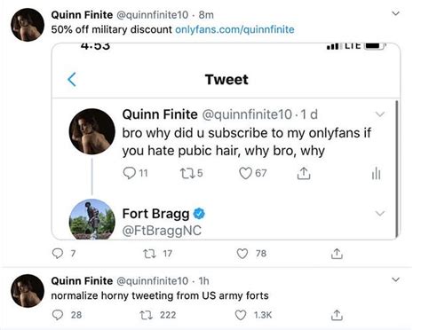 quinn finite nide|Employee sent explicit tweets from Fort Braggs。